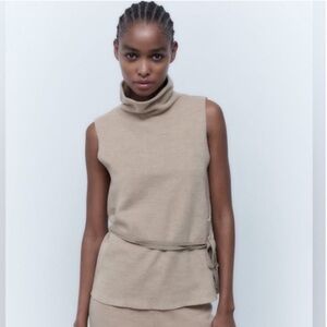Zara turtleneck vest Beige Knit Sweater